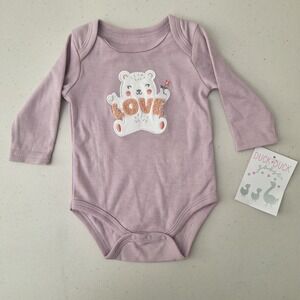 Duck‎ Duck Goose 0-3M Baby Bodysuit Long Sleeve Mauve Bear Love Applique